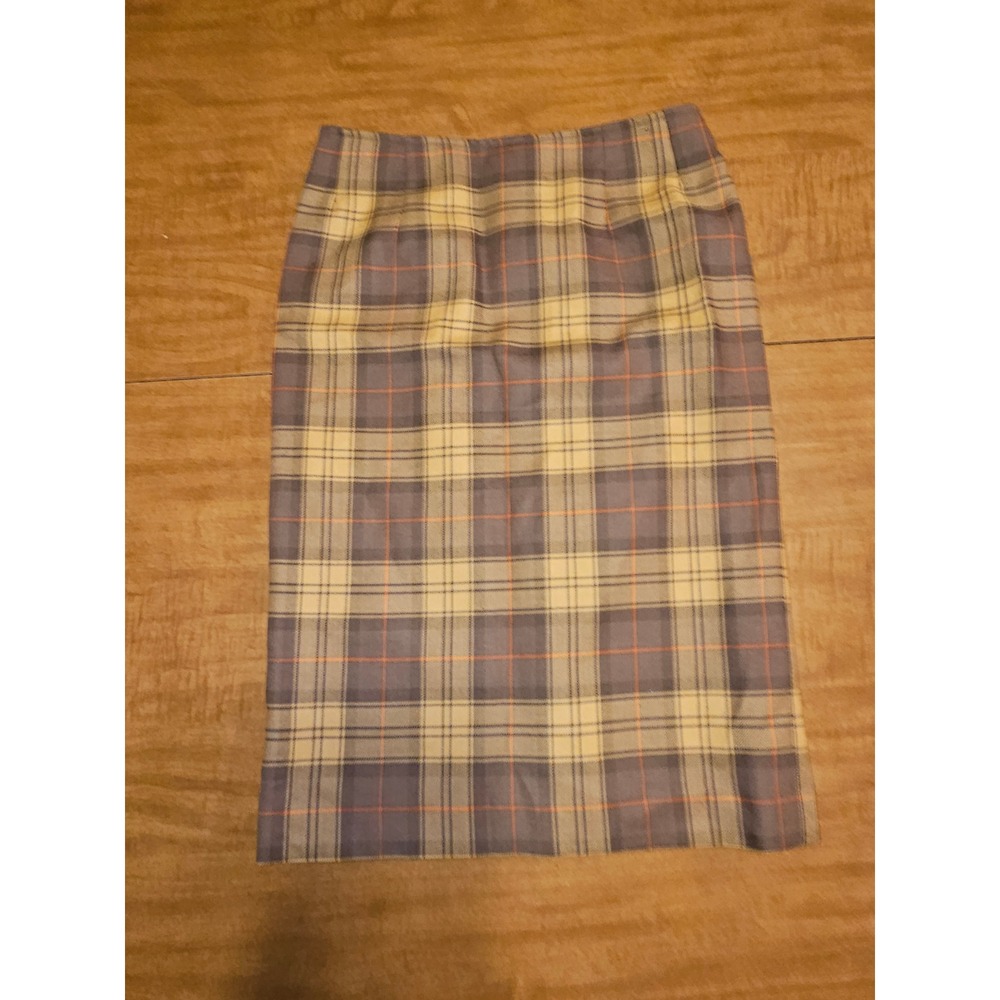 Vintage 70s 80s Women's Flanelle Pencil Skirt Tartan Plaid Italy Wool 42 6 8 H2